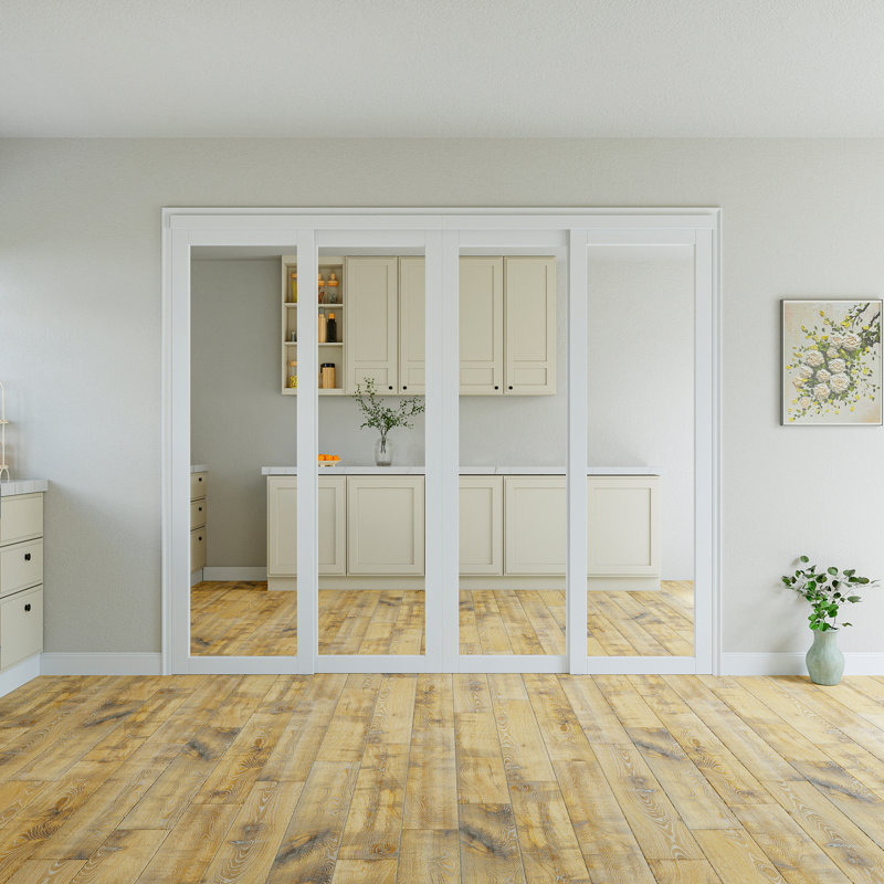 Porte de placard coulissante apprêtée en bois et 1 verre trempé blanc avec fabricant, 96 po x 80 po