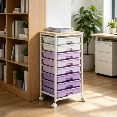 Chariot de rangement roulant avec tiroirs et plateau de table en bois, armoire de rangement de bureau