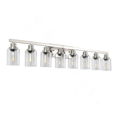 Luminaire de meuble-lavabo moderne de 51 po à 8 lumières avec abat-jour en verre transparent pour éclairage de salle de bain, de meuble-lavabo et de vestiaire (ampoules non incluses)