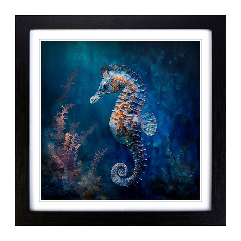 Seahorse Impressionism - Framed Print, Black