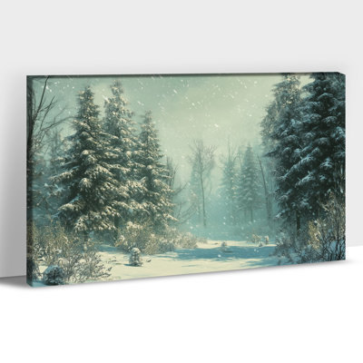 Art mural sur toile de grande forêt enneigée de Noël, peinture de scène d'hiver sereine pour les décorations de maison de vacances, affiche d'art sur toile prête à être suspendue, 36 x 48 pouces