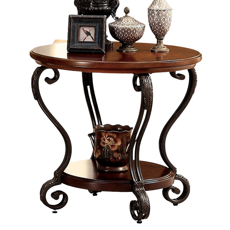 Table de bout en cerisier brun traditionnel avec tablette ouverte et rangement