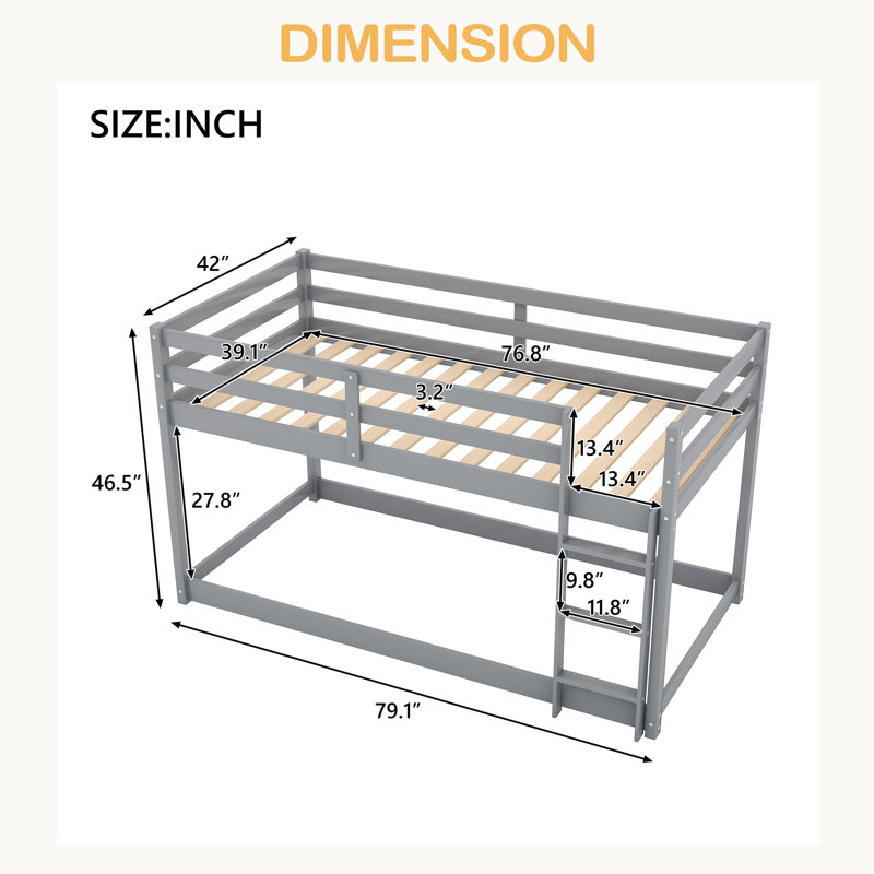 Lit superposé simple au-dessus d'un lit simple avec échelle, Gris