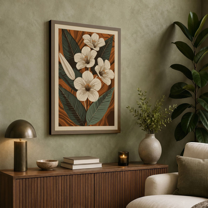 Study in Cream Botanical - Wrapped Canvas, 30x20 - 76.2 x 50.8 cm, Terracotta Border