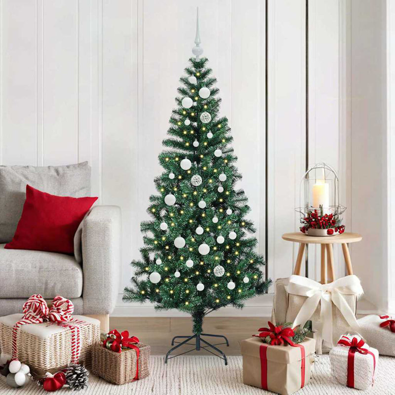 vidaXL Artificial Pre-lit Christmas Tree Green PVC and Metal, 4.92 ft