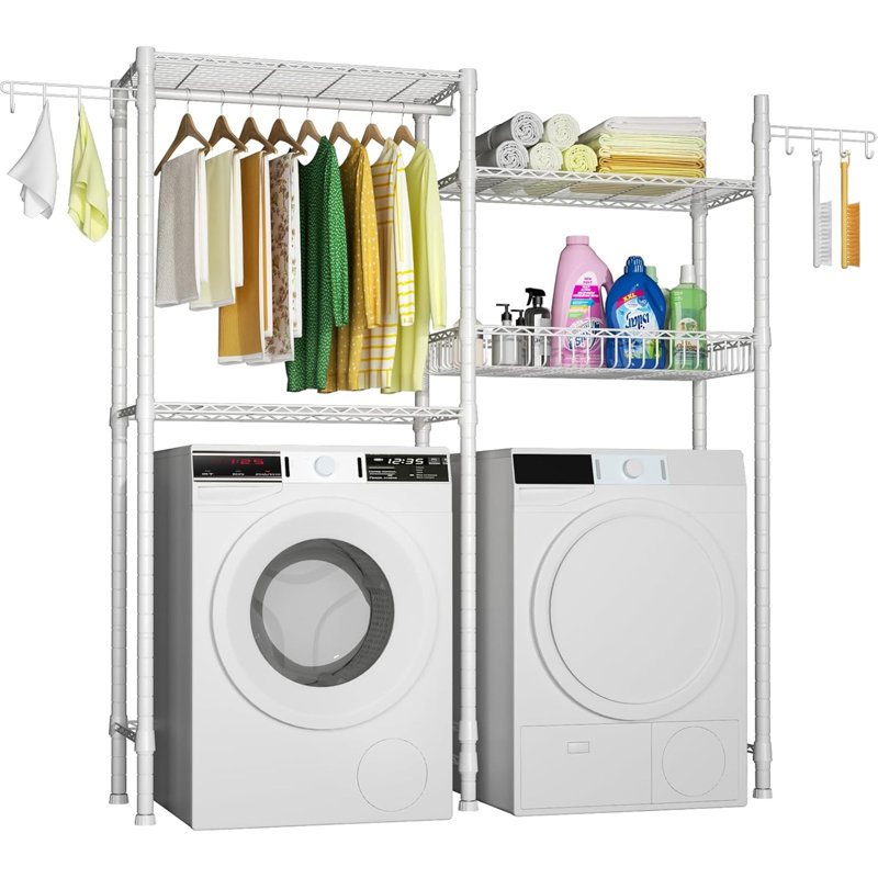 Over Washer Towel Storage Shelf - Adjustable With Hooks