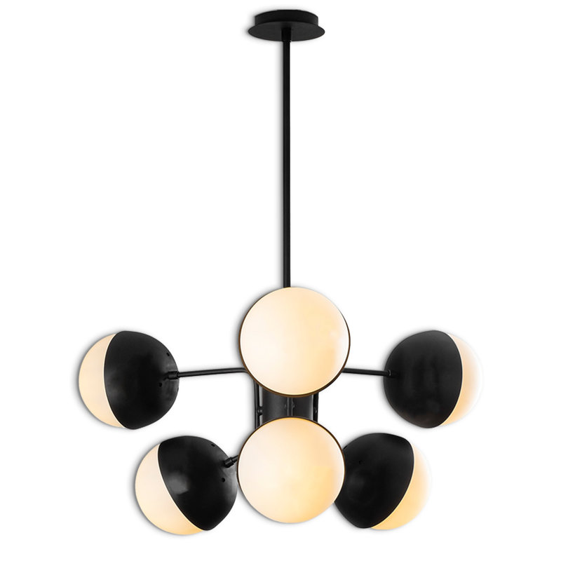 Lustre spoutnik en métal, 6 lumières, H 31,1 po x l 25,2 po x P 25,2 po, Noir / blanc