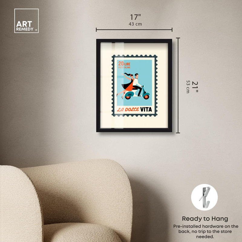 «Vespa Romance Shadowbox Print Retro Summer Prints» par Art Remedy, H 21 po x l 17 po, Noir