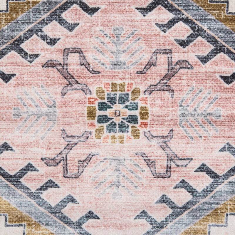 Tapis lavable en machine EVERWASH Haven Modern Medallion avec technologie AirFlo, rosé, 6 pi x 9 pi, Rosé, 6 X 9