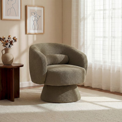 Fauteuil demi-tonneau moderne pivotant à 360 ° avec coussin décoratif Modern