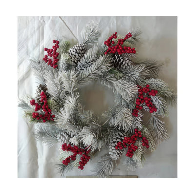 Wreath 24" Flocked Pine Berry