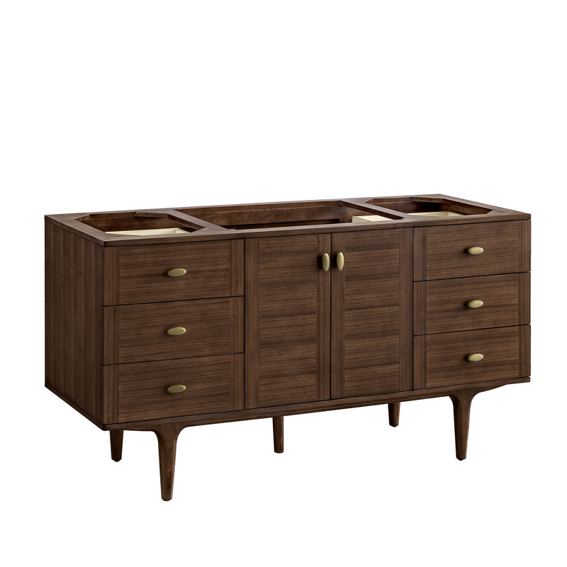Amberly 60" Walnut Single Vanity Base with Brass Knobs