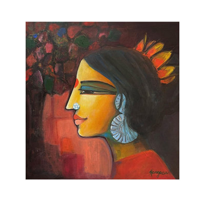 «Goddess Sita In Memories», peinture acrylique sur toile par Kangana Vohra - Art mural 12 "x 12"