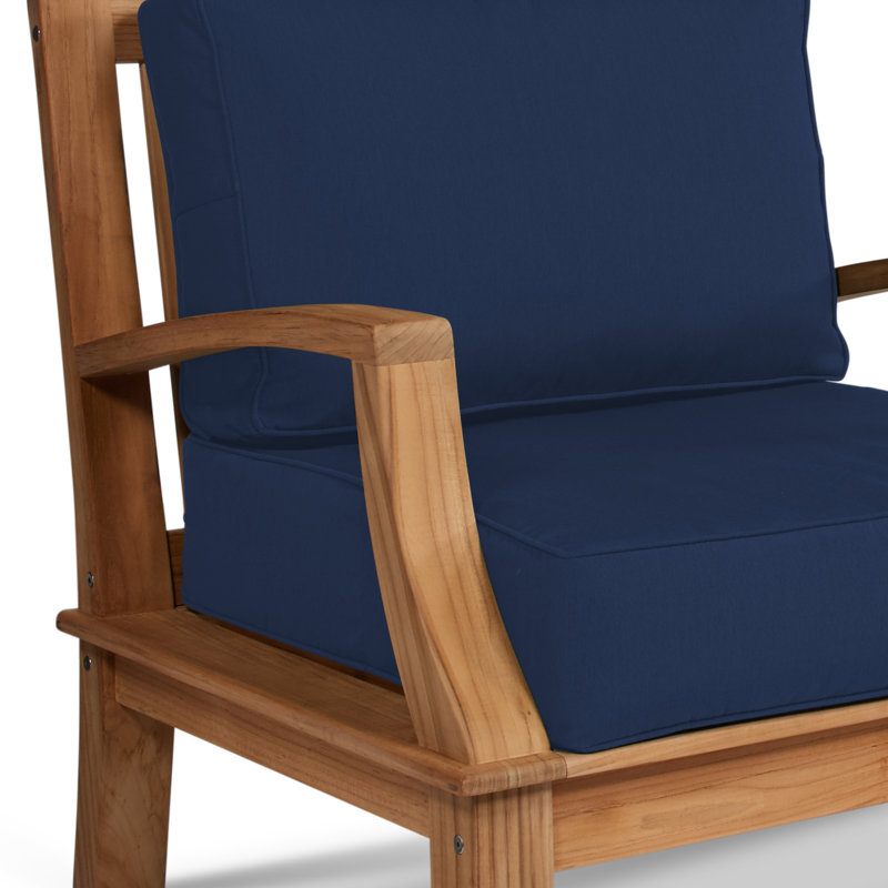Kauffman Grande Teak Outdoor Club Chair, Canvas Navy Sunbrella® Canvas, Natural Sanded
