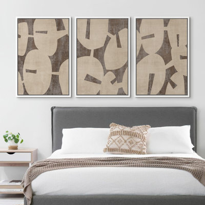 " Geometric Block Abstract Shape Illustration Mid Century Modern Decor Multicolor Relax Calm Chic " 3 - Pieces on Canvas