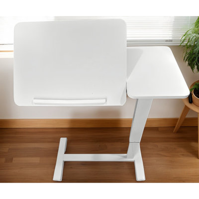 Overbed Bedside Desk, Mobile Rolling Laptop Stand Tilting Overbed Table With Wheels, Height Adjustable Tray Table For Laptop Bed Sofa Side Table, Bedside Table (WHITE)