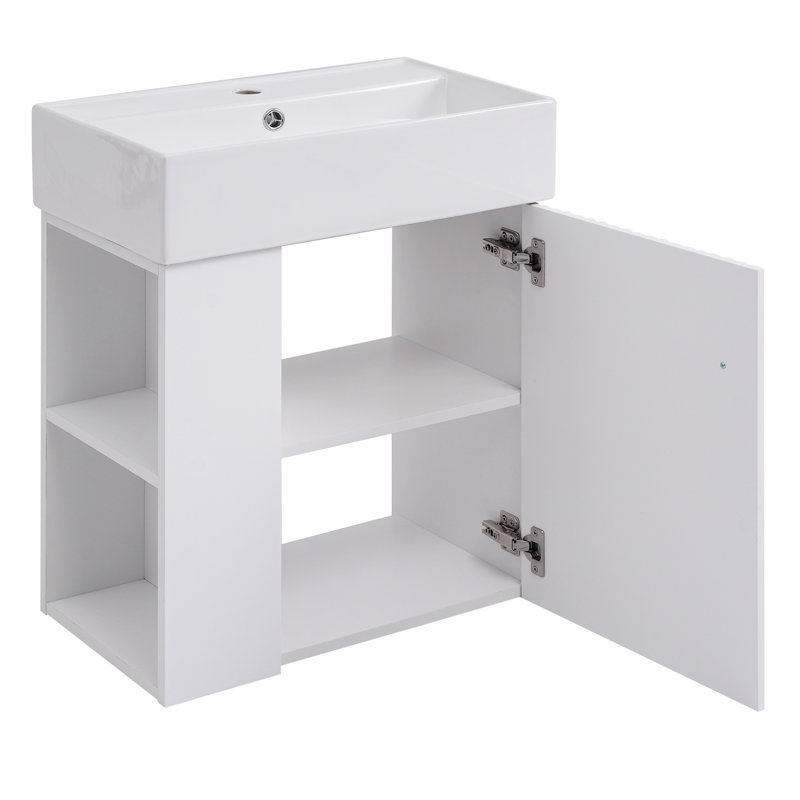 [Vidéo] Meuble-lavabo flottant moderne de 21,6 po avec lavabo en céramique - parfait pour les petites salles de bain