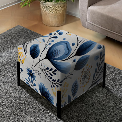 Nordic Yellow Blue Garden Dreams - Repose-pieds carré floral