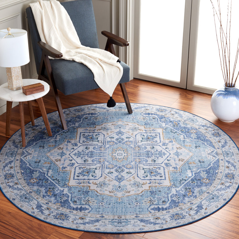 Sandin Oriental Power Loom Blue Area Rug, Round 122cm