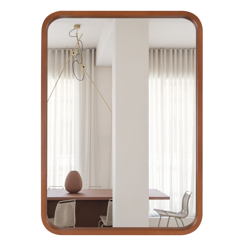 Sarwat Rectangle Wood Wall Mirror for Bathroom Bedroom, Walnut, 24" x 18"