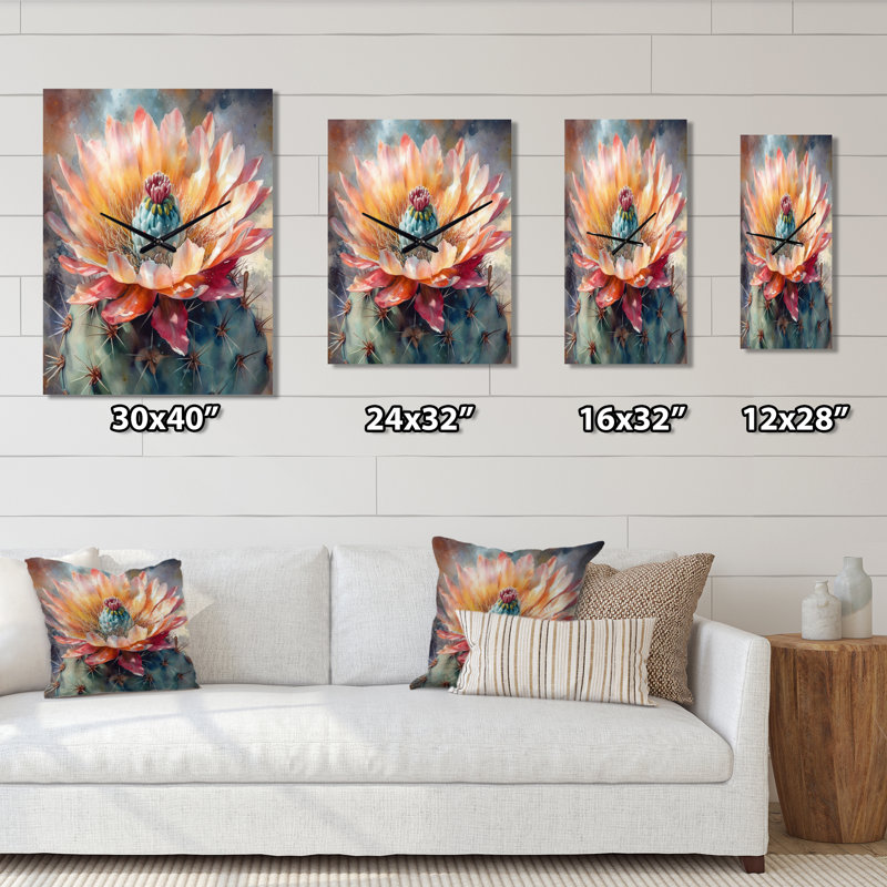 Jaleeya - Horloges murales cactus floral, H 40 po x l 30 po x P 1 po