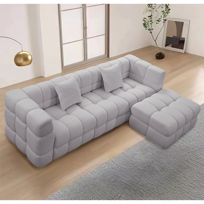 Gibril Upholstered L-Shaped Sectional Reversible, Gray Boucle
