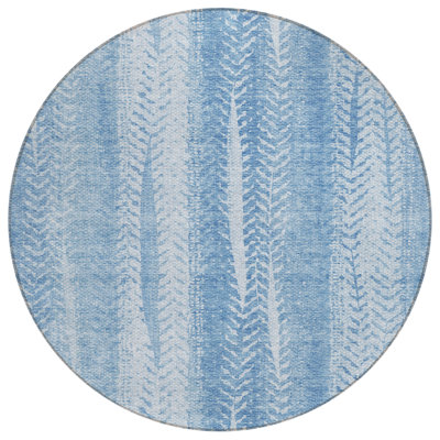 Tapis d'intérieur lavable à feuilles rondes bleu ciel et bleu denim HomeRoots 8 pi