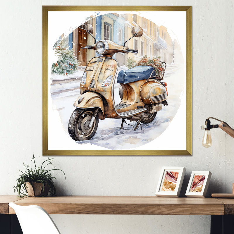 «Scooter Charm In Winter I», reproduction d'art sur toile, H 30 po x l 30 po x P 1 po, Cadre doré simple
