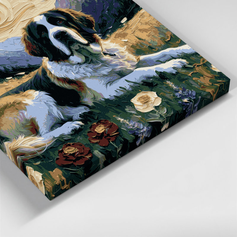 «Dogs Saint Bernard», art mural sur toile bleue, H 8 po x l 8 po
