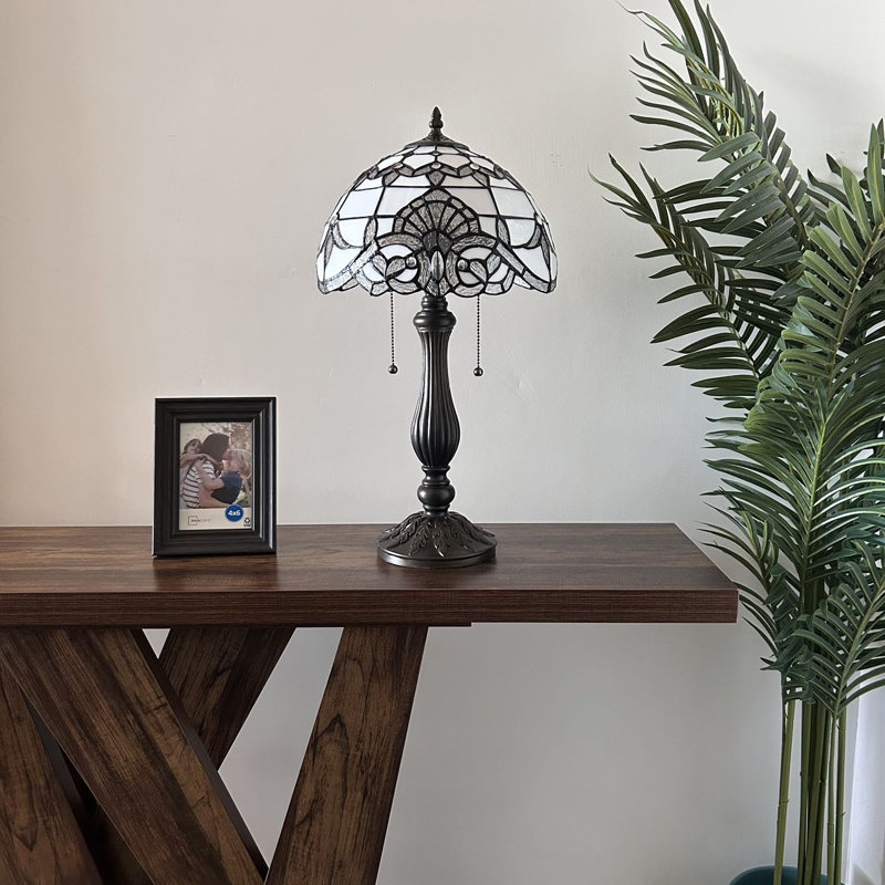 Cortlandt Tiffany Table Lamp White Stained Glass Baroque Style Lavender LED Bulbs Included 22"H*12"W*12"D