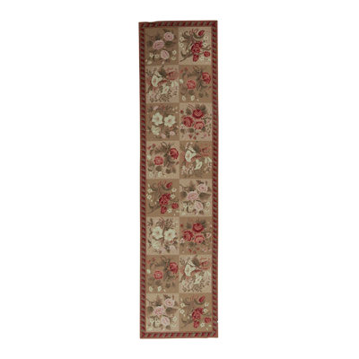Tapis brun clair / rose / beige / vert de haute qualité noué à la main