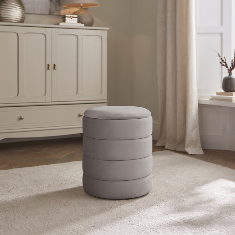 36cm Wide Velvet Round No Pattern Pouffe Ottoman with Storage, Grey