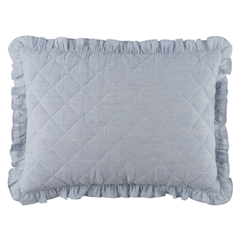 Parris French Blue Stripe Linen Quilted Sham, Standard Sham