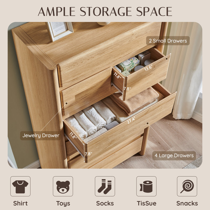 Commode 7 tiroirs Bolanos, Naturel
