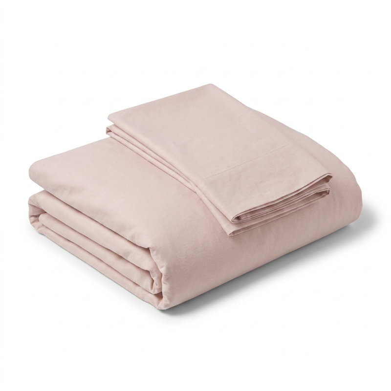 Plain Powder 100% Cotton Duvet Cover Set