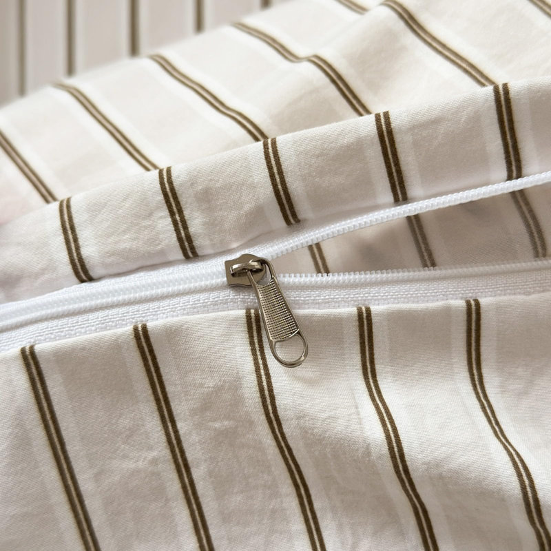 Ensemble de housse de couette chic à rayures beige et blanc Housse de couette respirante à rayures avec taies d'oreiller