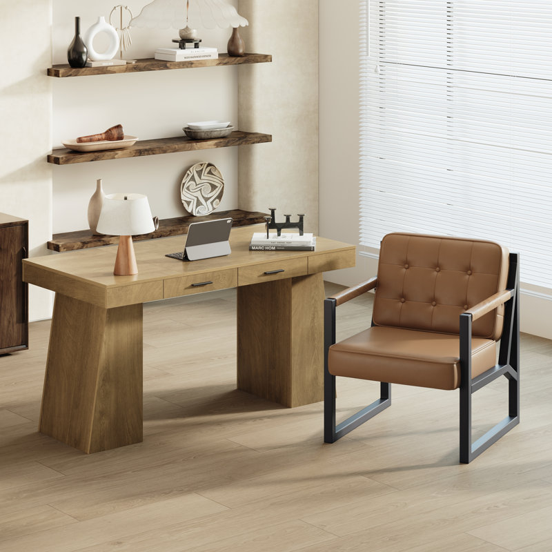 Ensemble table et chaises de salle à manger avec 2 tiroirs et chaises assorties, Brun, Marron clair