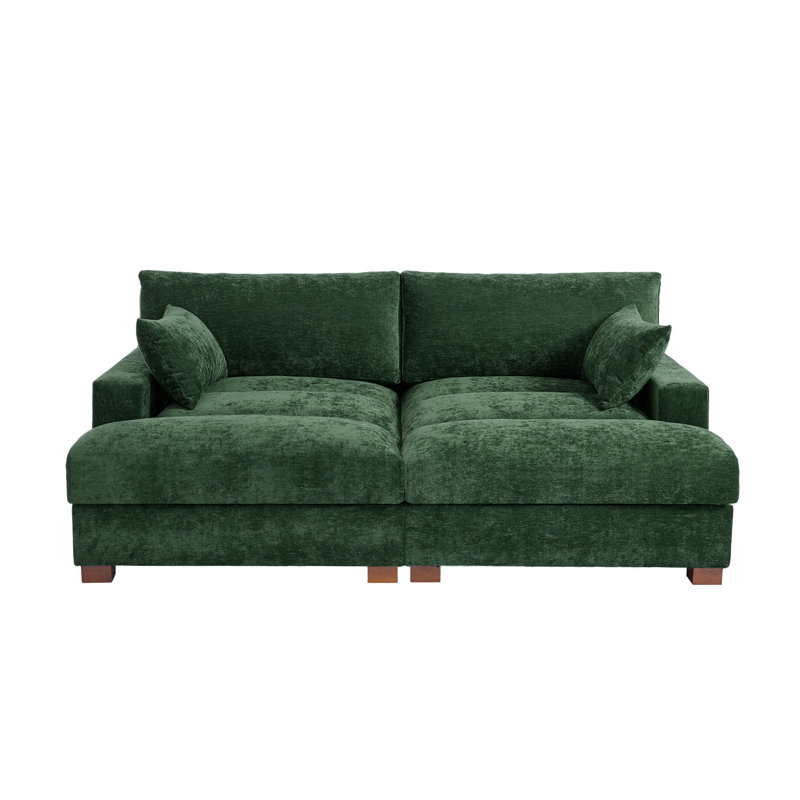 Oversized Upholstered Green Chenille Sleeper Sofa Bed Lounge sofa with Armrests & Throw Pillows, Green