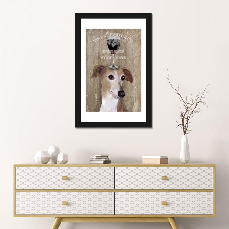 « dog aou vine grayhound », impression sur toile, H 24 po x l 16 po x P 1 po, Papier d'art encadré noir, Blanc