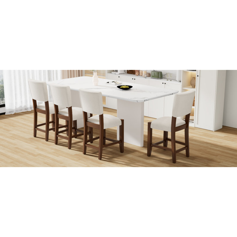 Ensemble de 4 tabourets de bar modernes, en bois d'hévéa et en lin, idéal pour la cuisine et la salle à manger