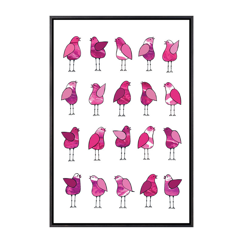 Décoration murale Gossip Birds Kids, H 40 po x l 26 po x P 1,5 po, Toile avec cadre noir patiné