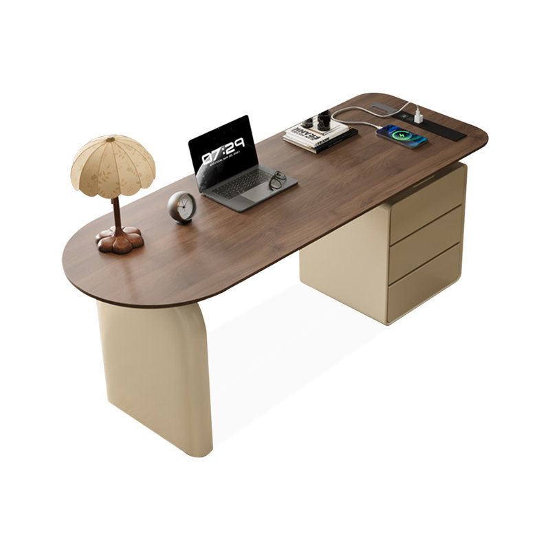 Bureau rectangulaire brun et beige en bois manufacturé, H 29,53 po x l 62,99 po x P 27,56 po