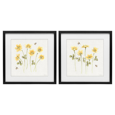 Sweet Sweet Flowers & Bees, ensemble de 2 reproductions encadrées sous verre, par Beth Grove