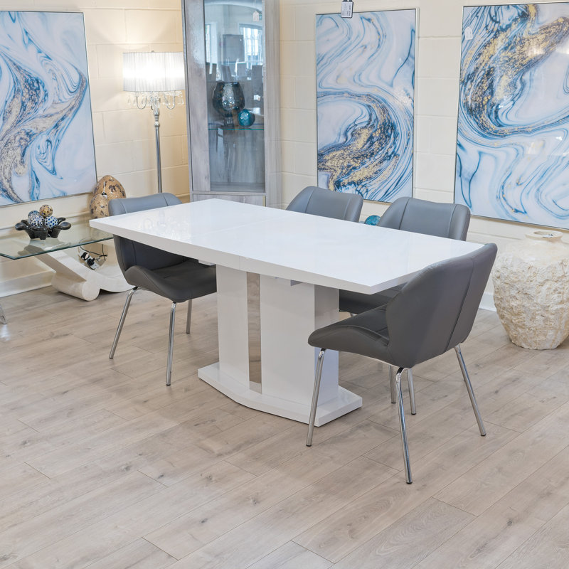 Hadid 4 -Person Butterfly Leaf Dining Set, White, Grey