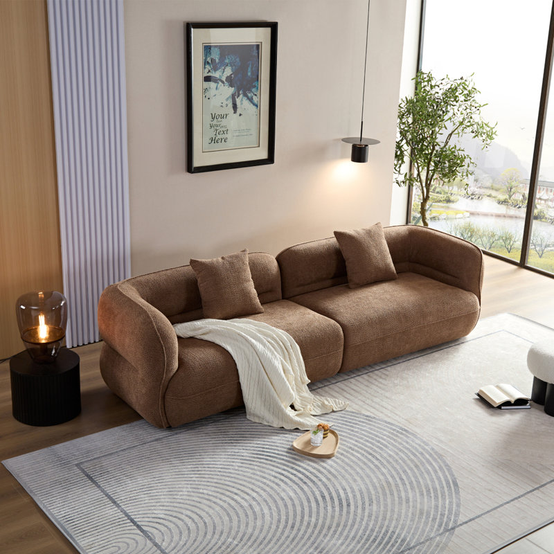 Canapé brun clair, tissu durable, structure en bois massif, rembourrage en éponge haute densité