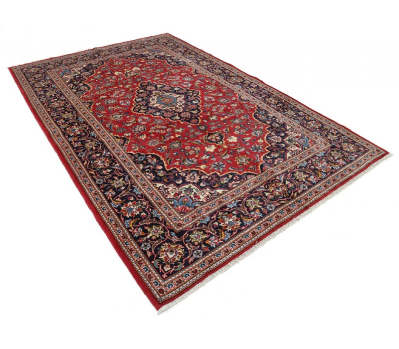 Kashan persan noué à la main rouge 6 pi 6 po x 9 pi 9 po