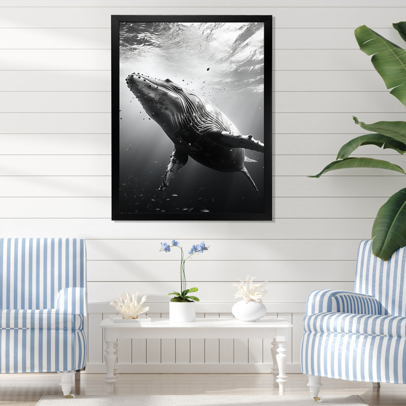Whale Dance II - Whale Animal, art mural, Cadre simple noir, H 32 po x l 24 po x P 1 po