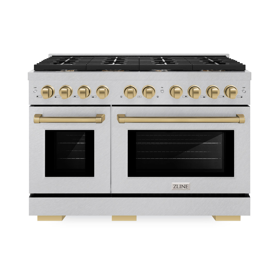 ZLINE Autograph 48 in. Paramount Dual Fuel Satin Steel Range w/ 8 Burners & Accents ZLINE