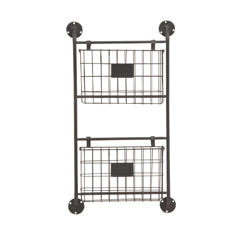 Black Charlotin Metal Tall Wire 5 Slot Magazine Rack Holder with Suspended Baskets and Label Slots, 28" H x 16" W x 3" D