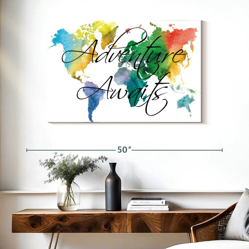 Aliaz Adventure Awaits Color World Map, 26" H x 39" W